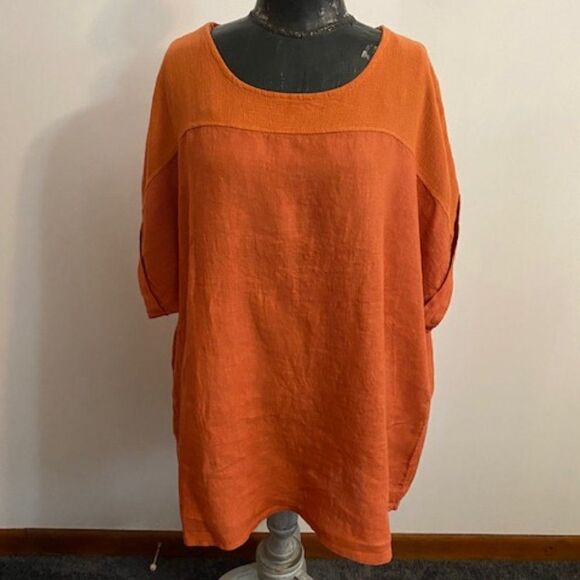 Bellambra Made in Italy Burnt Orange Linen cap sleeves top, size 3X - Picture 1 of 3